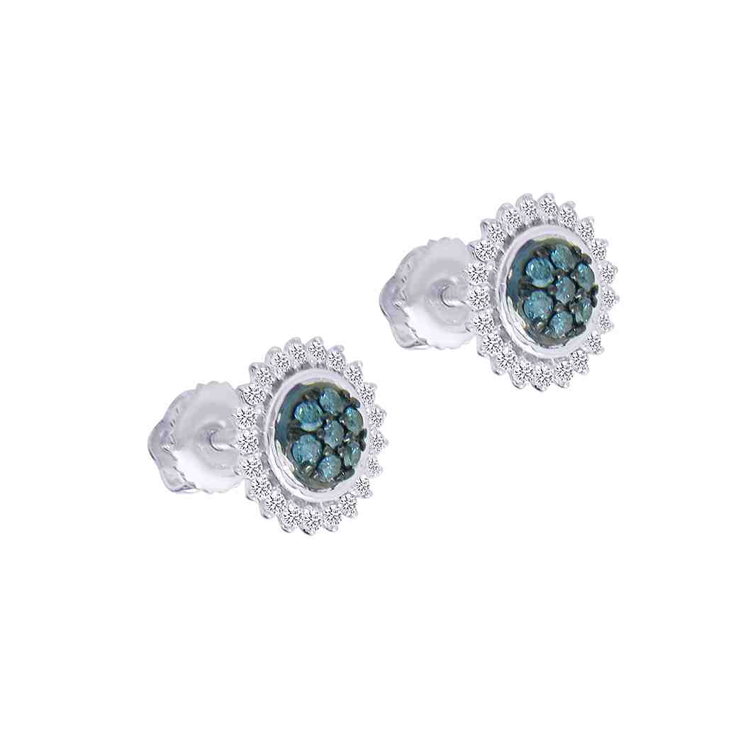 Round Blue & White Diamond Stud Earring PD31039AER